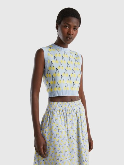 Women's Benetton Cherry Pattern Vest Light Blue | NZ986870