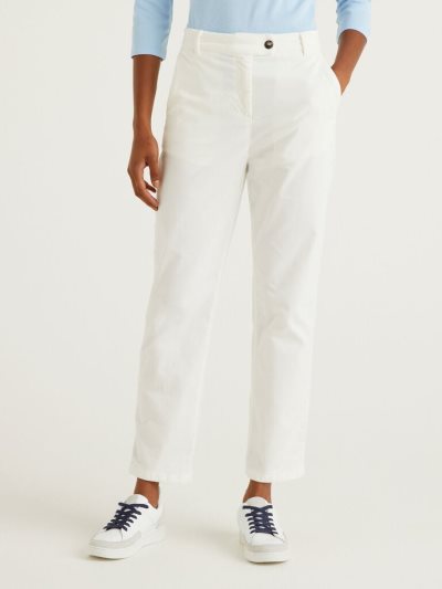 Women's Benetton Chino Velvet Chinos Creamy White | NZ608816