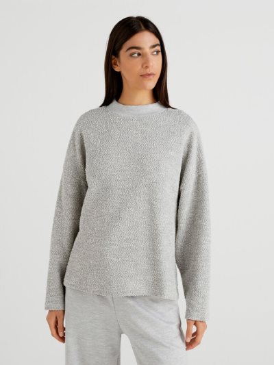 Women's Benetton Comfort Fit High Neck Sweatshirt Light Grey | NZ053037