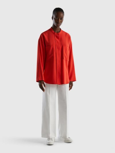Women's Benetton Comfort Fit Pockets Shirts Red | NZ962650