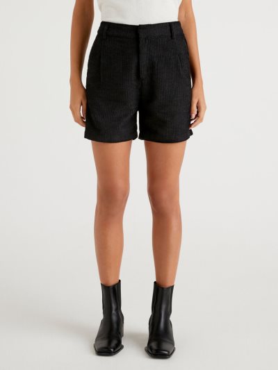 Women's Benetton Corduroy Bermudas Black | NZ429191