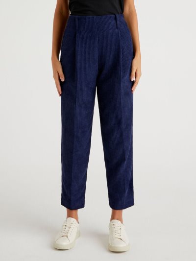 Women's Benetton Corduroy Trousers Dark Blue | NZ366459