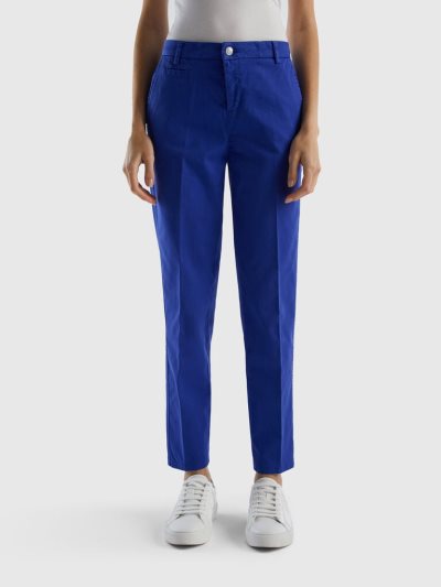Women's Benetton Cornflower Blue Slim Fit Cotton Chinos Bright Blue | NZ204617