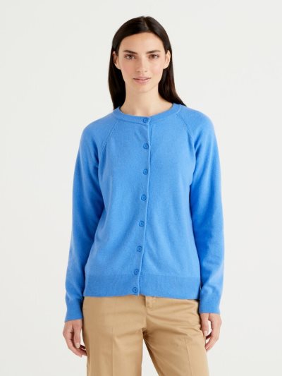 Women's Benetton Cornflower Blue Wool Blend Cardigan Turquoise | NZ169691