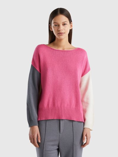 Women's Benetton Cotton Blend Long Sleeve Sweaters Multi-color | NZ454253