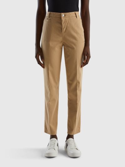 Women's Benetton Cotton Camel Slim Fit Chinos Camel | NZ798304