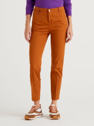 Women's Benetton Cotton Slim Fit Chinos Camel | NZ119909