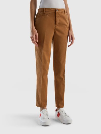 Women's Benetton Cotton Slim Fit Chinos Beige | NZ236149