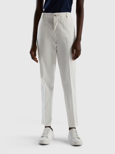 Women's Benetton Cotton Slim Fit Chinos Cream White | NZ284696