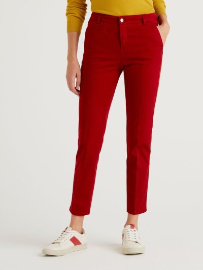 Women's Benetton Cotton Slim Fit Chinos Burgundy | NZ316533