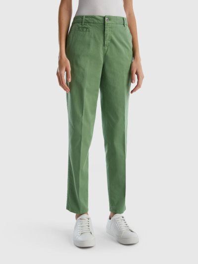 Women's Benetton Cotton Slim Fit Chinos Green | NZ513061