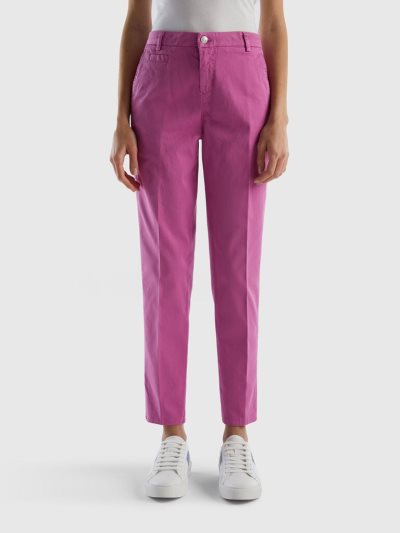 Women's Benetton Cotton Slim Fit Chinos Pink | NZ662370