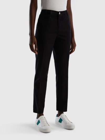 Women's Benetton Cotton Slim Fit Chinos Black | NZ966913