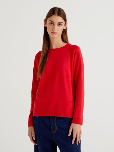 Women's Benetton Crew Neck Cashmere And Wool Blend Sweaters Red | NZ957656
