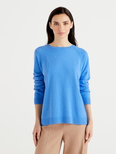Women's Benetton Crew Neck Cashmere And Wool Blend Sweaters Turquoise | NZ972992