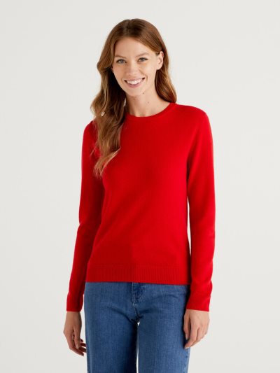 Women's Benetton Crew Neck Merino Wool Sweaters Red | NZ461260