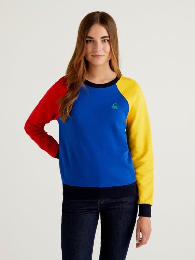 Women's Benetton Crew Neck Raglan Sleeves Sweatshirt Multi-color | NZ007375