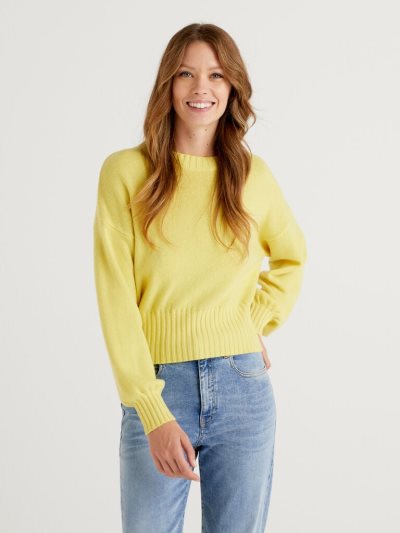 Women's Benetton Crew Neck Wool Blend Sweaters Yellow | NZ925068