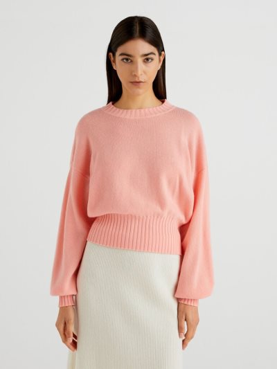 Women's Benetton Crew Neck Wool Blend Sweaters Pink | NZ925776