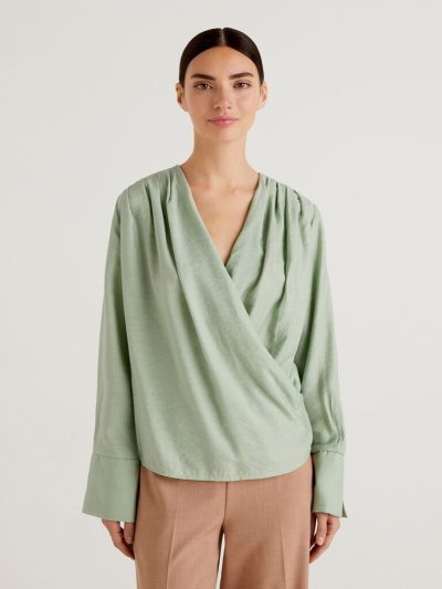 Women's Benetton Crisscross Flowy Blouse Aqua | NZ532930
