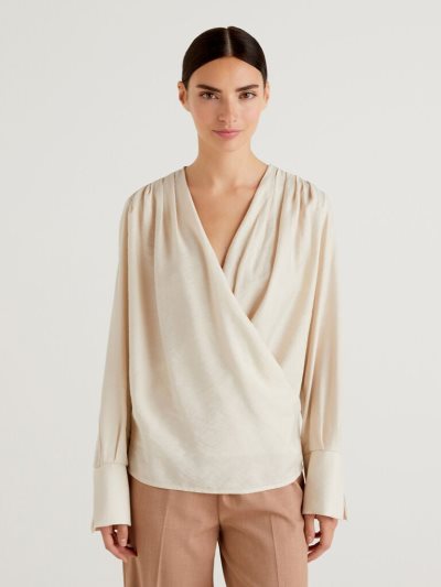 Women's Benetton Crisscross Flowy Blouse White | NZ836421