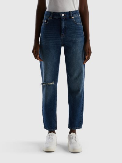 Women's Benetton Cropped High-waisted Jeans Dark Blue | NZ274835