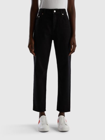 Women's Benetton Cropped High-waisted Jeans Black | NZ494891