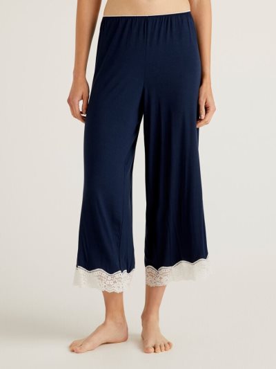Women's Benetton Cropped Lace Details Trousers Dark Blue | NZ471424