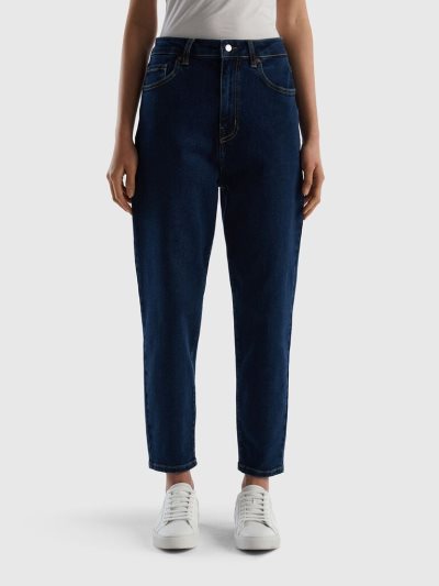 Women's Benetton Cropped Mom Fit Jeans Blue | NZ701351