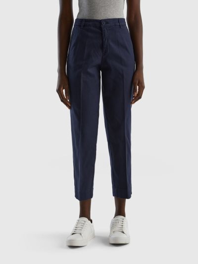 Women's Benetton Cropped Stretch Cotton Chinos Dark Blue | NZ028975