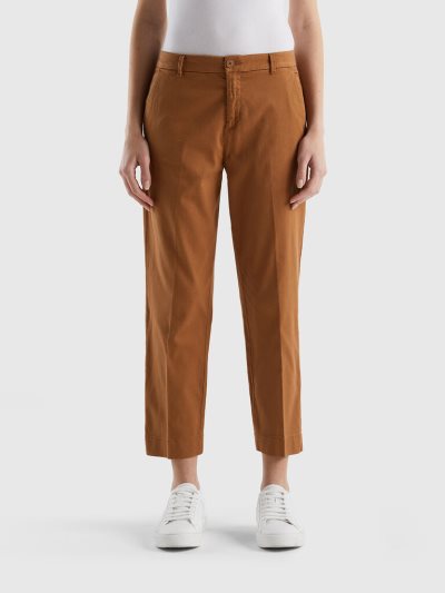 Women's Benetton Cropped Stretch Cotton Chinos Beige | NZ214042