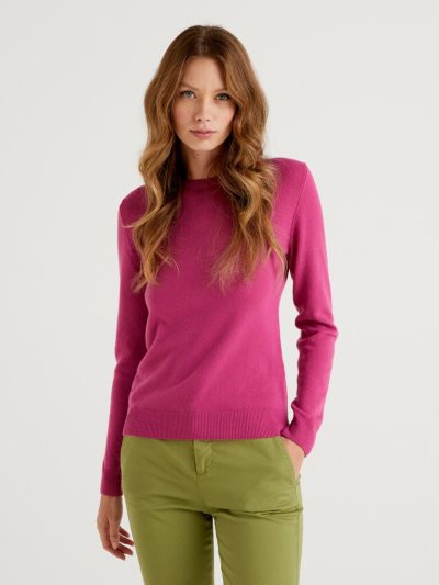 Women's Benetton Cyclamen Crew Neck Merino Wool Sweaters Cyclamen | NZ516157