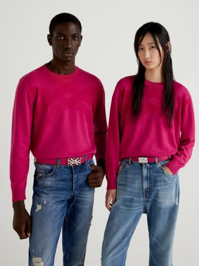 Women's Benetton Cyclamen Logo Crew Neck Sweaters Cyclamen | NZ402849
