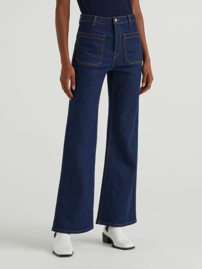 Women's Benetton Denim Look Flare Fit Trousers Dark Blue | NZ775507
