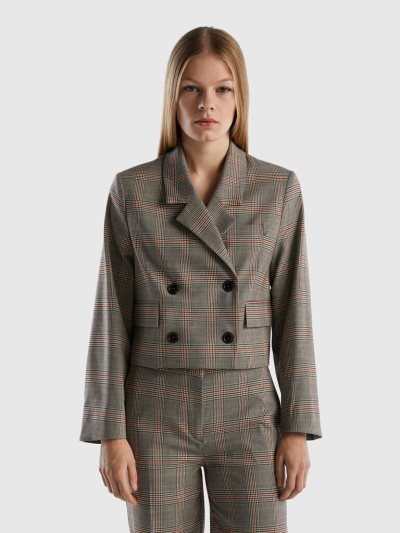 Women's Benetton Double-breasted Flannel Blazers Brown | NZ355235