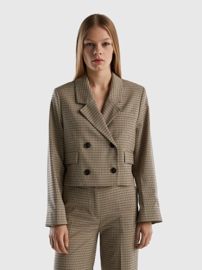 Women's Benetton Double-breasted Flannel Blazers Dove Grey | NZ662606