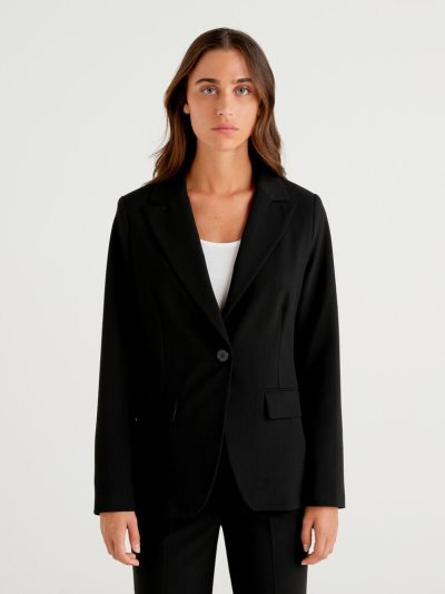 Women's Benetton Fitted Blazers Black | NZ863696