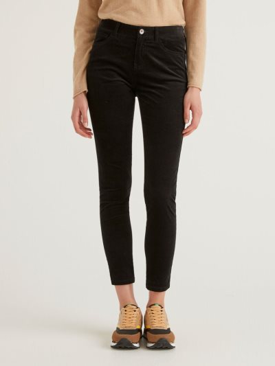 Women's Benetton Five Pocket Velvet Trousers Black | NZ156015