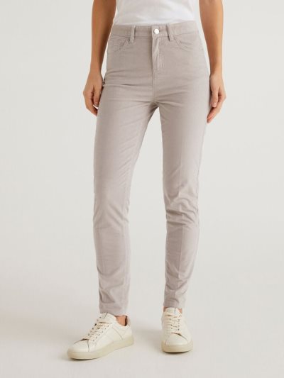 Women's Benetton Five Pocket Velvet Trousers Grey | NZ456077