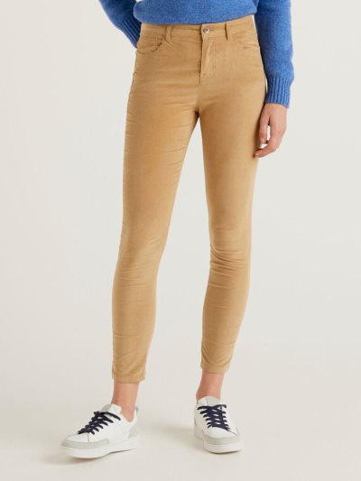 Women's Benetton Five Pocket Velvet Trousers Beige | NZ488998