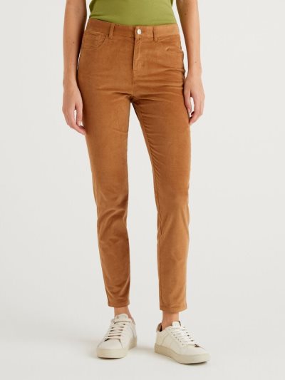 Women's Benetton Five Pocket Velvet Trousers Camel | NZ572130