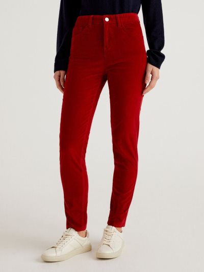 Women's Benetton Five Pocket Velvet Trousers Burgundy | NZ576860
