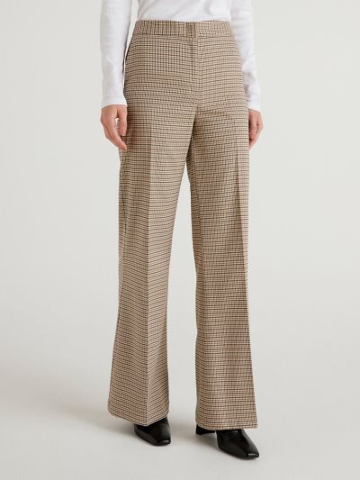 Women's Benetton Flannel Pattern Trousers Dark Grey | NZ739271