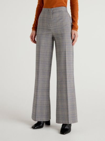 Women's Benetton Flannel Pattern Trousers Grey | NZ990042