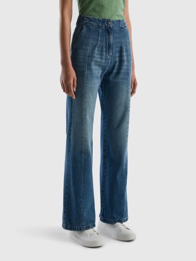 Women's Benetton Flared 100% Cotton Jeans Blue | NZ464497