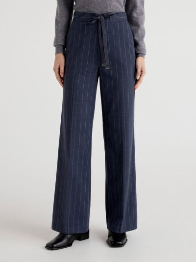 Women's Benetton Flared Pinstripe Look Trousers Air Force Blue | NZ712347