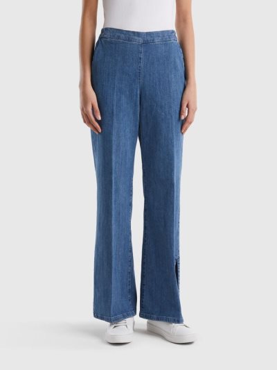 Women's Benetton Flared Slits Jeans Blue | NZ039810