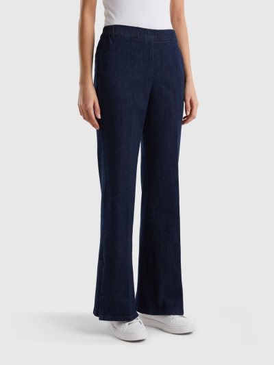 Women's Benetton Flared Slits Jeans Dark Blue | NZ292403