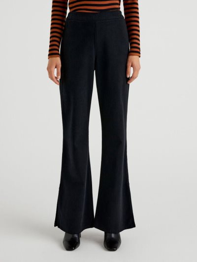 Women's Benetton Flared Slits Trousers Black | NZ812486