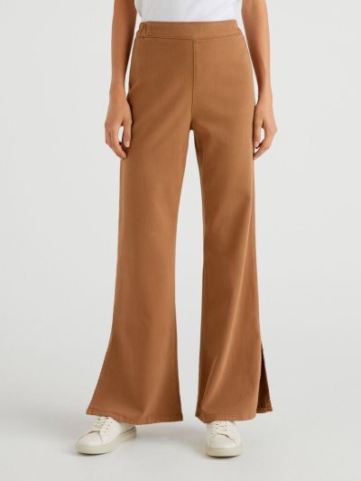Women's Benetton Flared Slits Trousers Camel | NZ372720